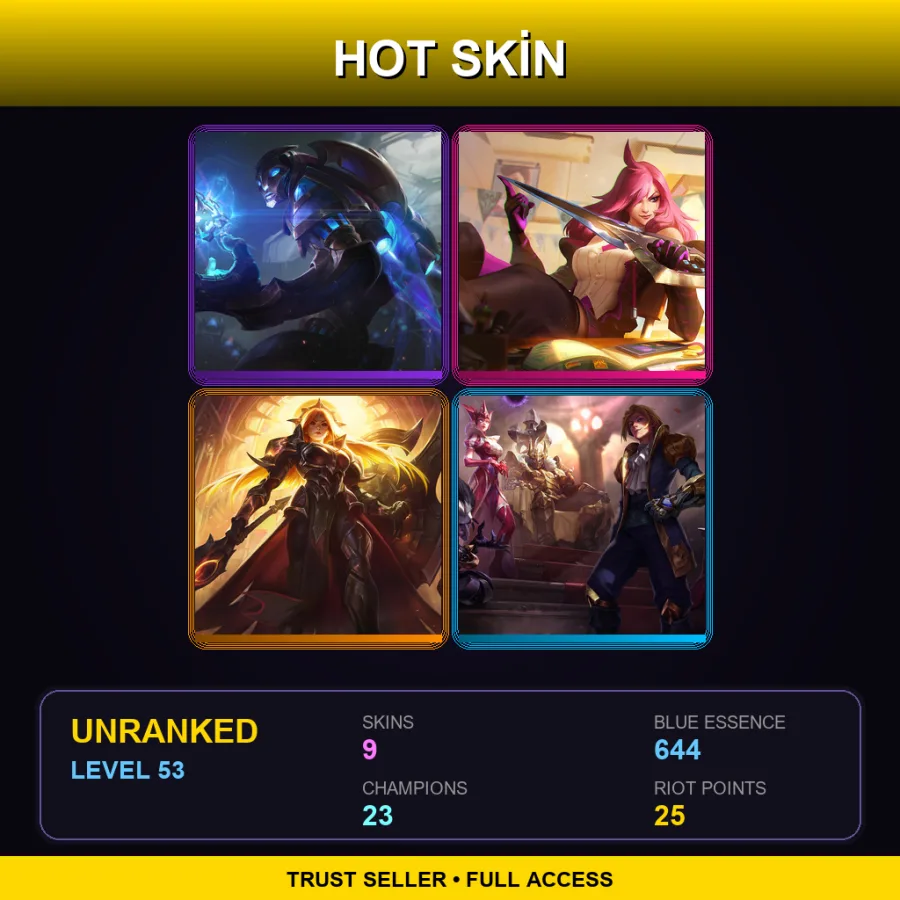 EUW | Lv53 | Unranked | 9 Skin | 23 Champ — LoL account