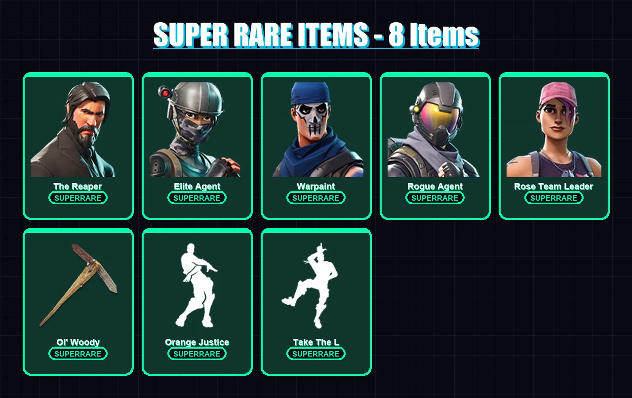 [SWITCH/PSN/PC] | The Reaper | Elite Agent | Warpaint | Rogue Agent | Rose Team Leader | 16 skin | 18 pickaxe | 14 emote | 16 glider | Lv229