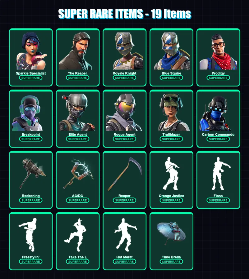 [PS4/PS5/XBOX/PC] | Sparkle Specialist | The Reaper | Royale Knight | Blue Squire | Prodigy | 124 skin | 114 pickaxe | 96 emote | 90 glider | Lv1359