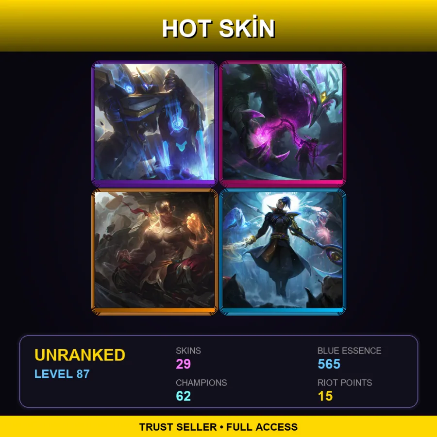 TR | Lv87 | Unranked | 29 Skin | 62 Champ — LoL account
