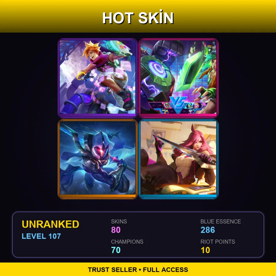 TW | Arcade Ezreal | Arcade Riven | Cosmic Blade Master Yi | Battle Academia Katarina | 80 Skin | 70 Champ | Lv107
