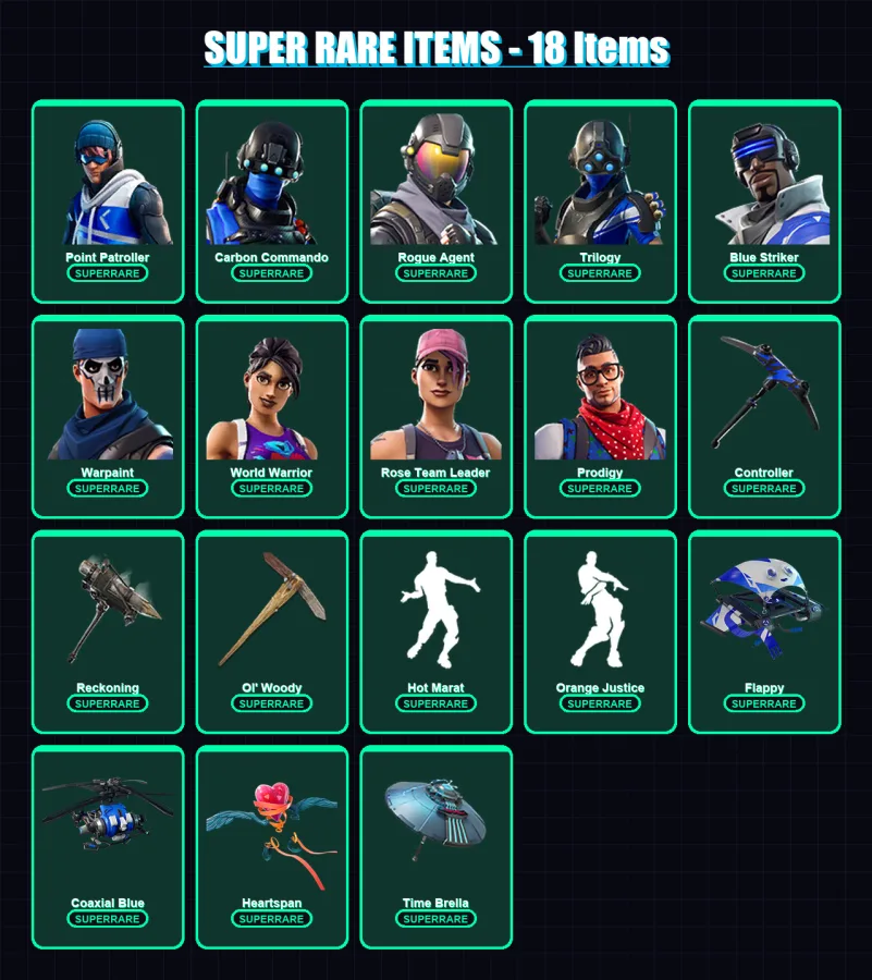 [PS4/PS5/PC] | Point Patroller | Carbon Commando | Rogue Agent | Trilogy | Blue Striker | 120 skin | 118 pickaxe | 103 emote | 117 glider | Lv1312 — Fortnite account