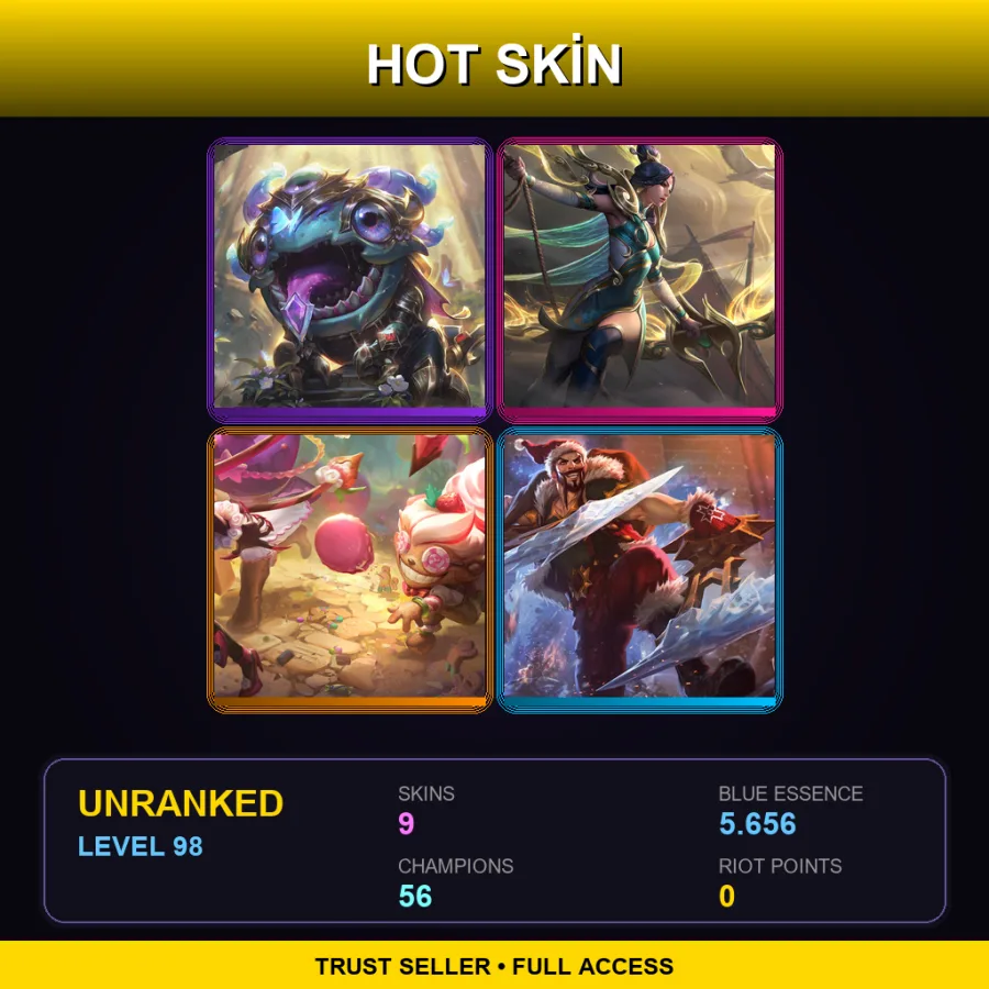 BR | Lv98 | Unranked | 9 Skin | 56 Champ — LoL account