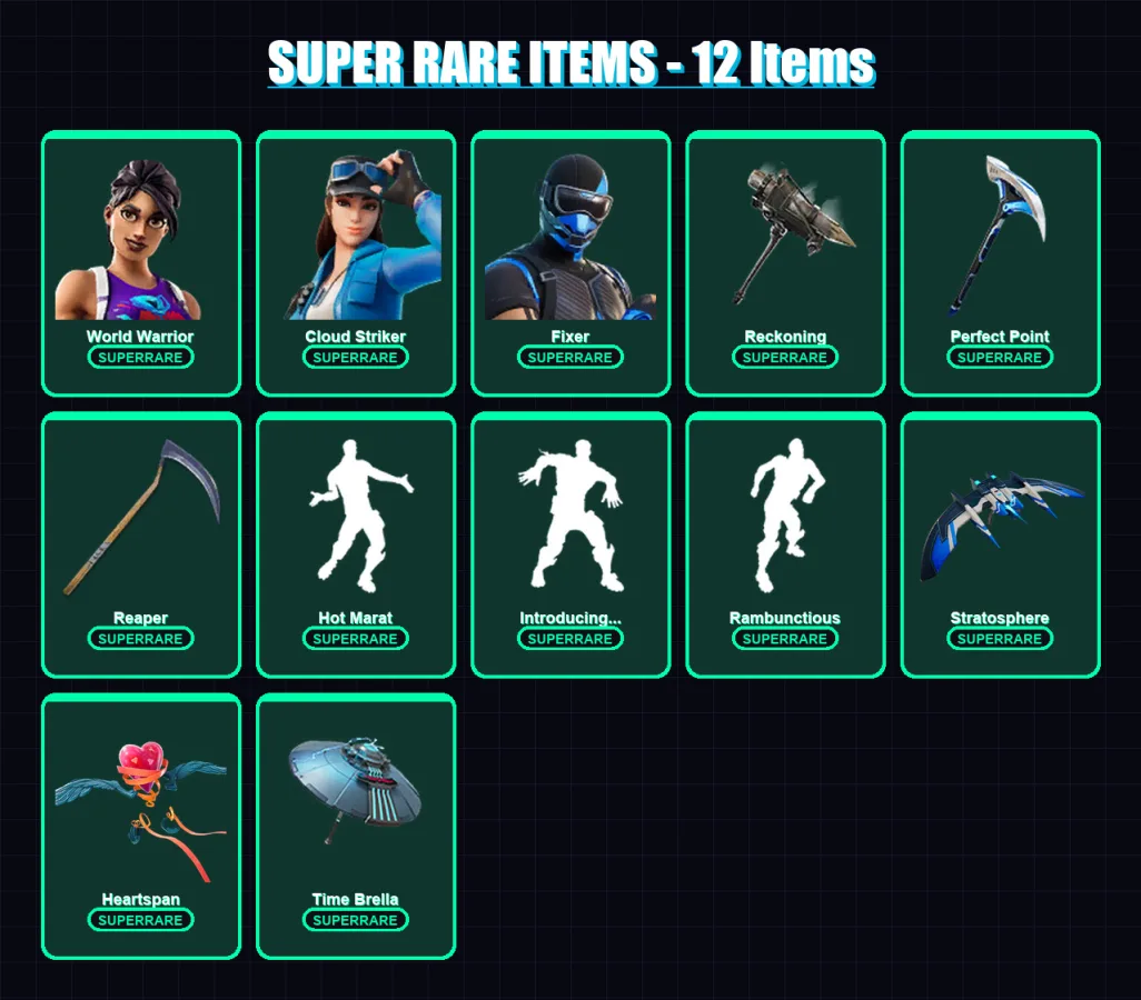 [PS4/PS5/XBOX/PC] | World Warrior | Cloud Striker | Fixer | Paradigm (Reality-659) | Dire | 170 skin | 210 pickaxe | 170 emote | 166 glider | Lv2679