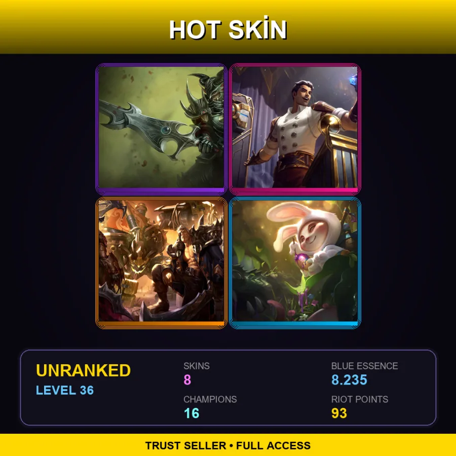 EUW | Lv36 | Unranked | 8 Skin | 16 Champ