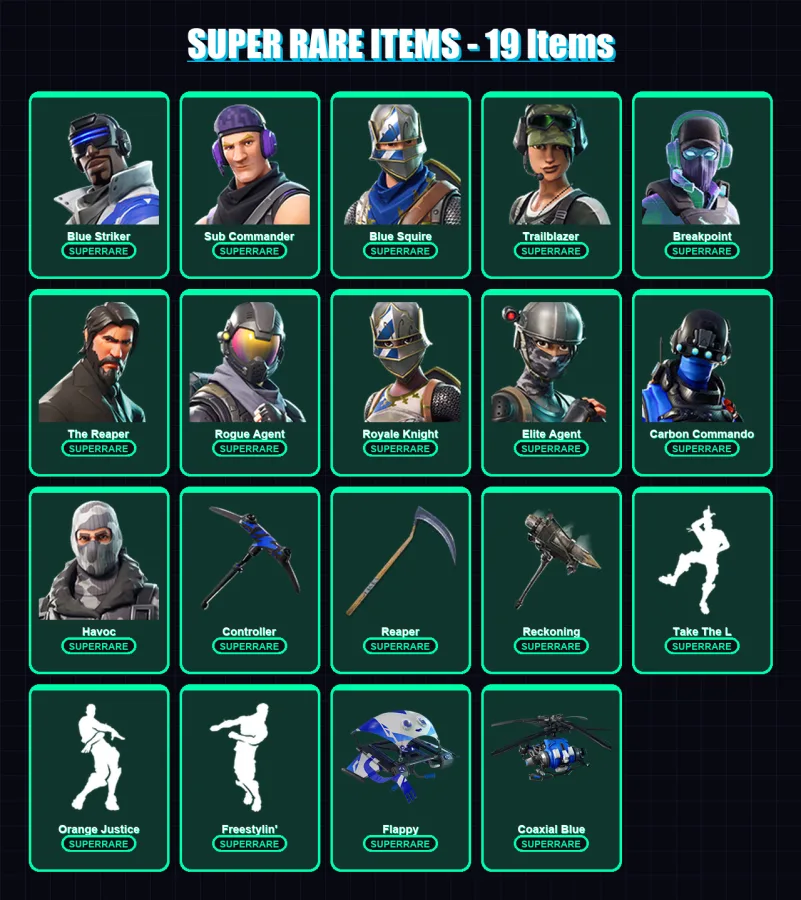 [PS4/PS5/XBOX/PC] | Blue Striker | Sub Commander | Blue Squire | Trailblazer | Breakpoint | 78 skin | 41 pickaxe | 66 emote | 53 glider | Lv635