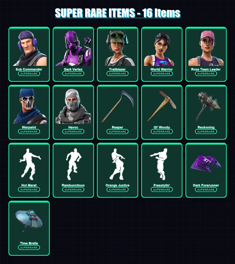 [PC/PSN] | Sub Commander | Dark Vertex | Trailblazer | World Warrior | Rose Team Leader | 100 skin | 106 pickaxe | 116 emote | 79 glider | Lv1275 — Fortnite account