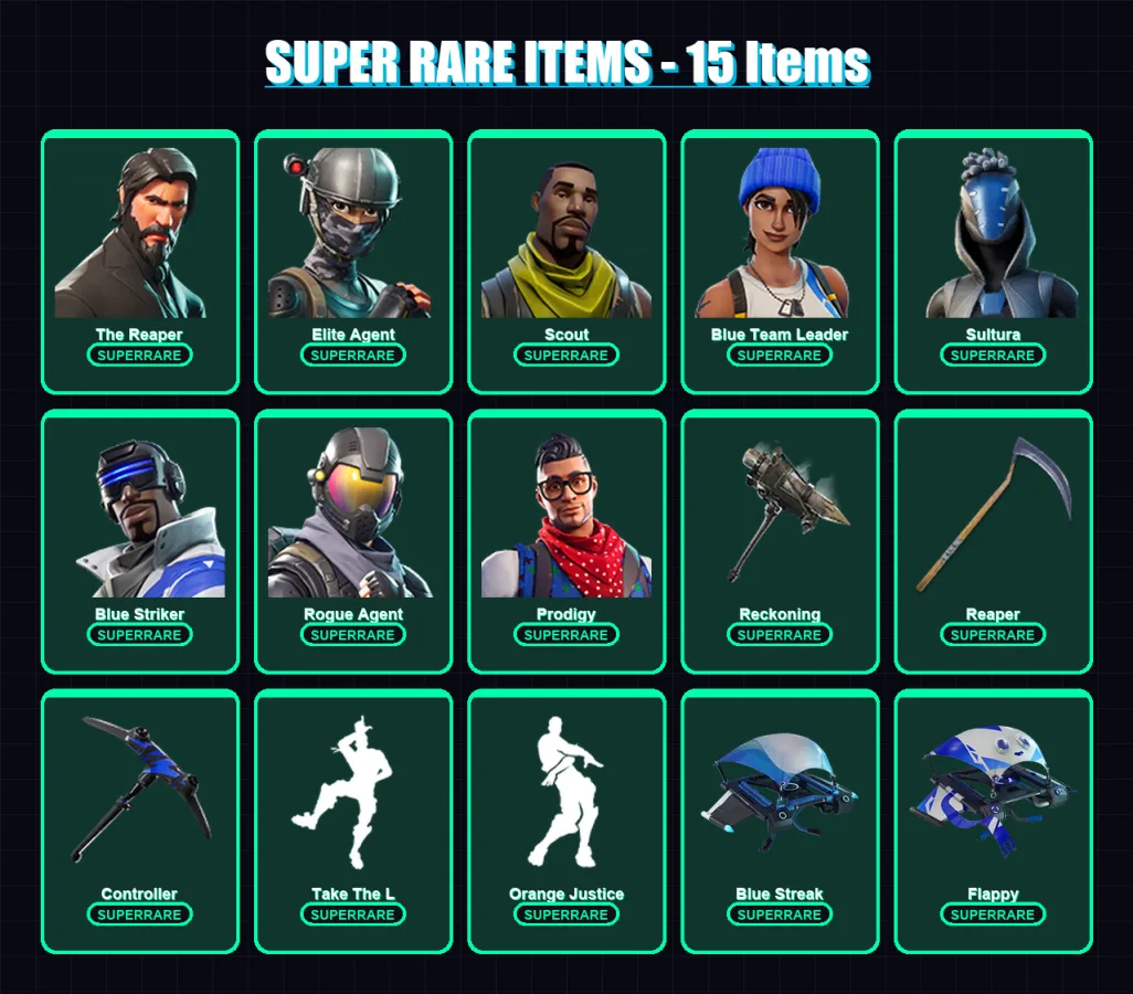 [PS4/PS5/XBOX/PC] | The Reaper | Elite Agent | Scout | Blue Team Leader | Sultura | 68 skin | 48 pickaxe | 58 emote | 54 glider | Lv774