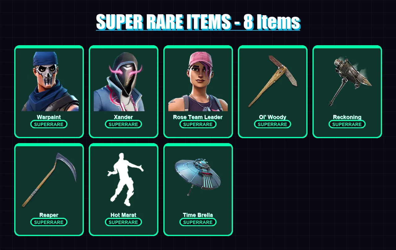 [PS4/PS5/XBOX/PC] | Warpaint | Xander | Rose Team Leader | Vendetta | Ronin | 100 skin | 108 pickaxe | 107 emote | 113 glider | Lv1602