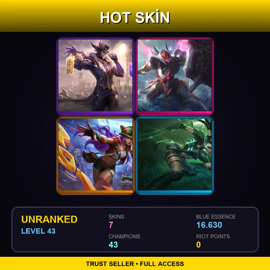 EUW | Victorious Twisted Fate | Mecha Kingdoms Leona | Ann-Sivir-sary | Headhunter Nidalee | 7 Skin | 43 Champ | Lv43