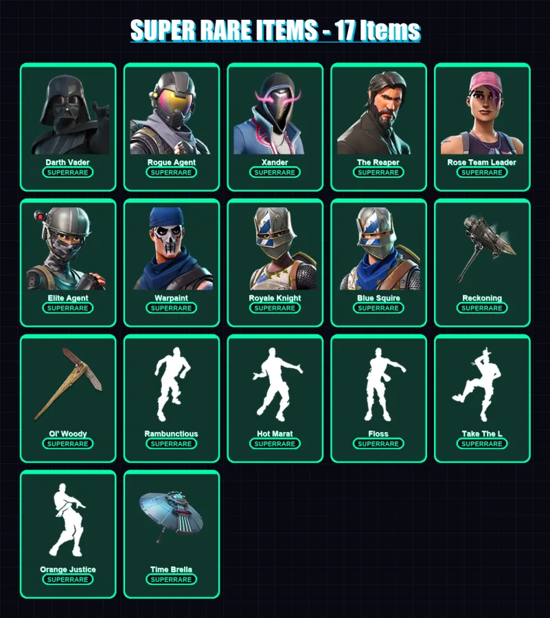 [PC] | Darth Vader | Rogue Agent | Xander | The Reaper | Rose Team Leader | 194 skin | 217 pickaxe | 210 emote | 162 glider | Lv2032 — Fortnite account