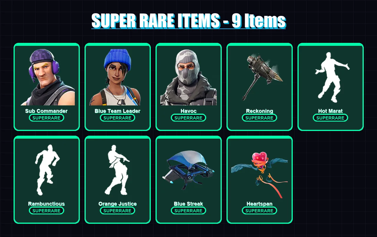 [PS4/PS5/XBOX/PC] | Sub Commander | Blue Team Leader | Havoc | The Ice King | Calamity | 49 skin | 33 pickaxe | 70 emote | 41 glider | Lv603