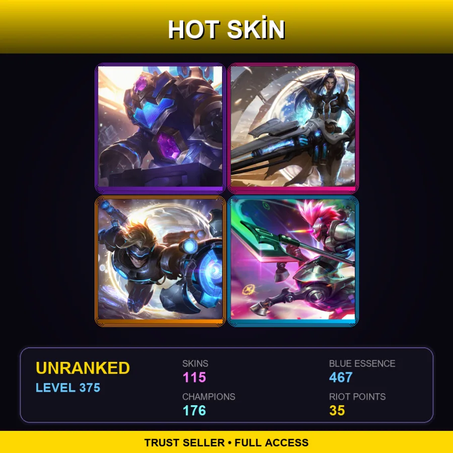 SG | Lv375 | Unranked | 115 Skin | 176 Champ — LoL account