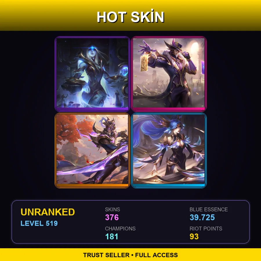 EUW | Lv519 | Unranked | 376 Skin | 181 Champ