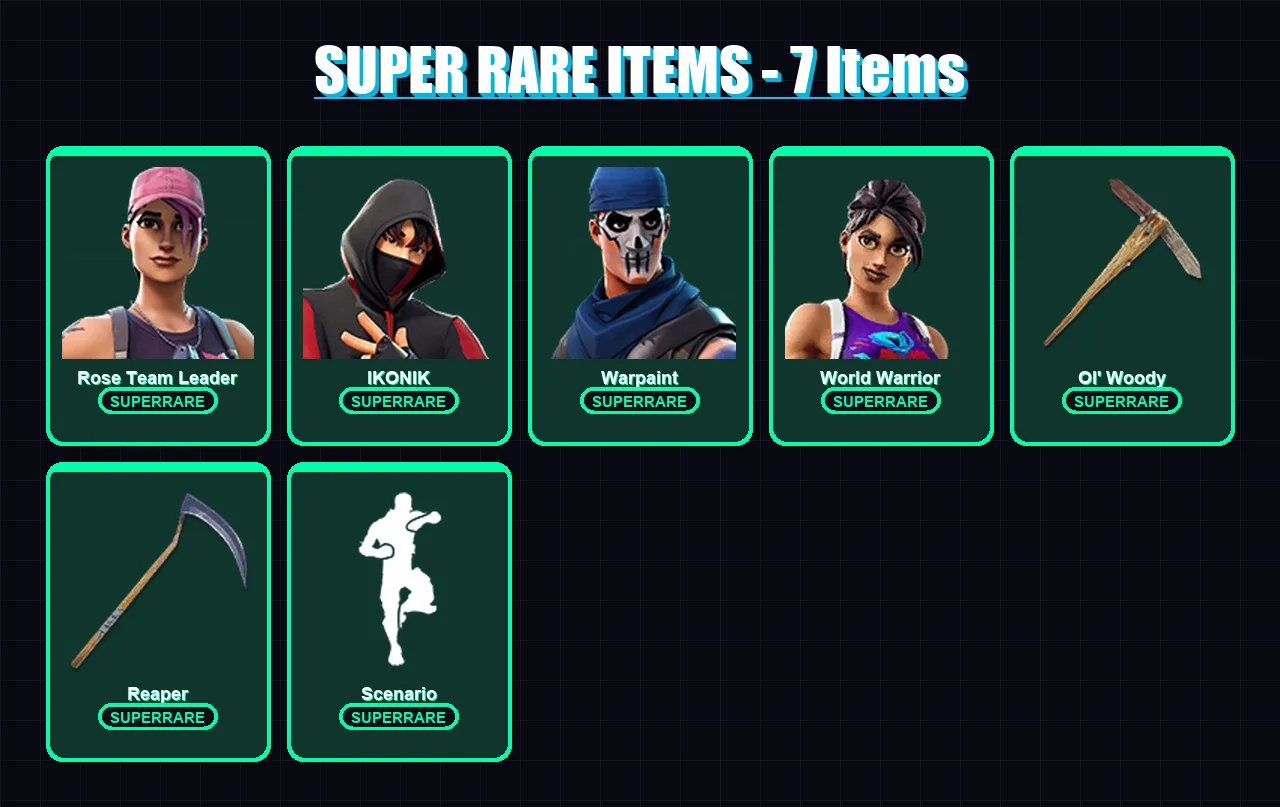 [PC/XBOX/PSN] | Rose Team Leader | IKONIK | Warpaint | World Warrior | Catalyst | 44 skin | 47 pickaxe | 45 emote | 47 glider | Lv608
