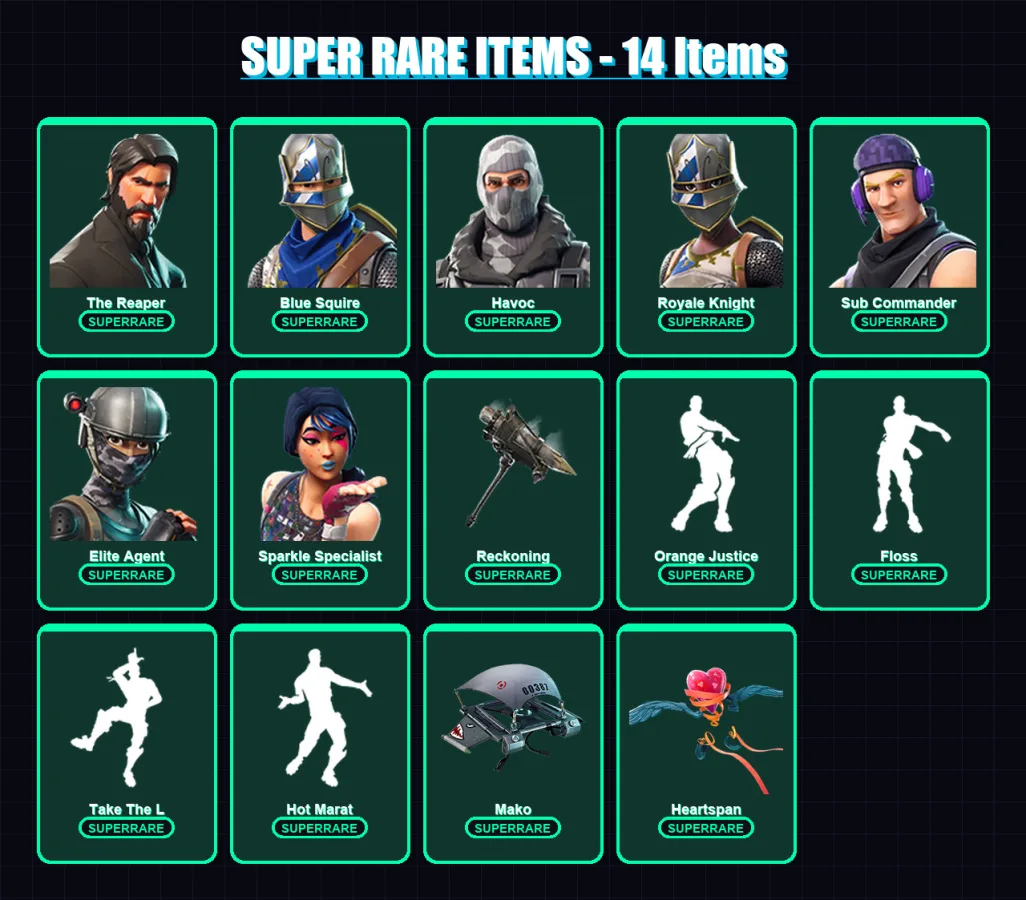 [PC/XBOX] | The Reaper | Blue Squire | Havoc | Royale Knight | Sub Commander | 66 skin | 51 pickaxe | 79 emote | 62 glider | Lv818 — Fortnite account