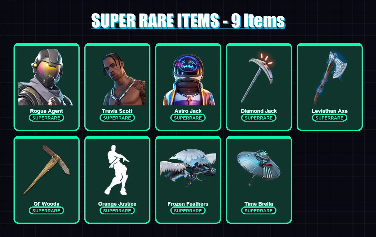 [PC/PSN] | Rogue Agent | Travis Scott | Astro Jack | Valeria | Ronin | 208 skin | 226 pickaxe | 154 emote | 154 glider | Lv2158