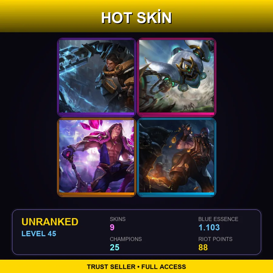 EUW | Lv45 | Unranked | 9 Skin | 25 Champ