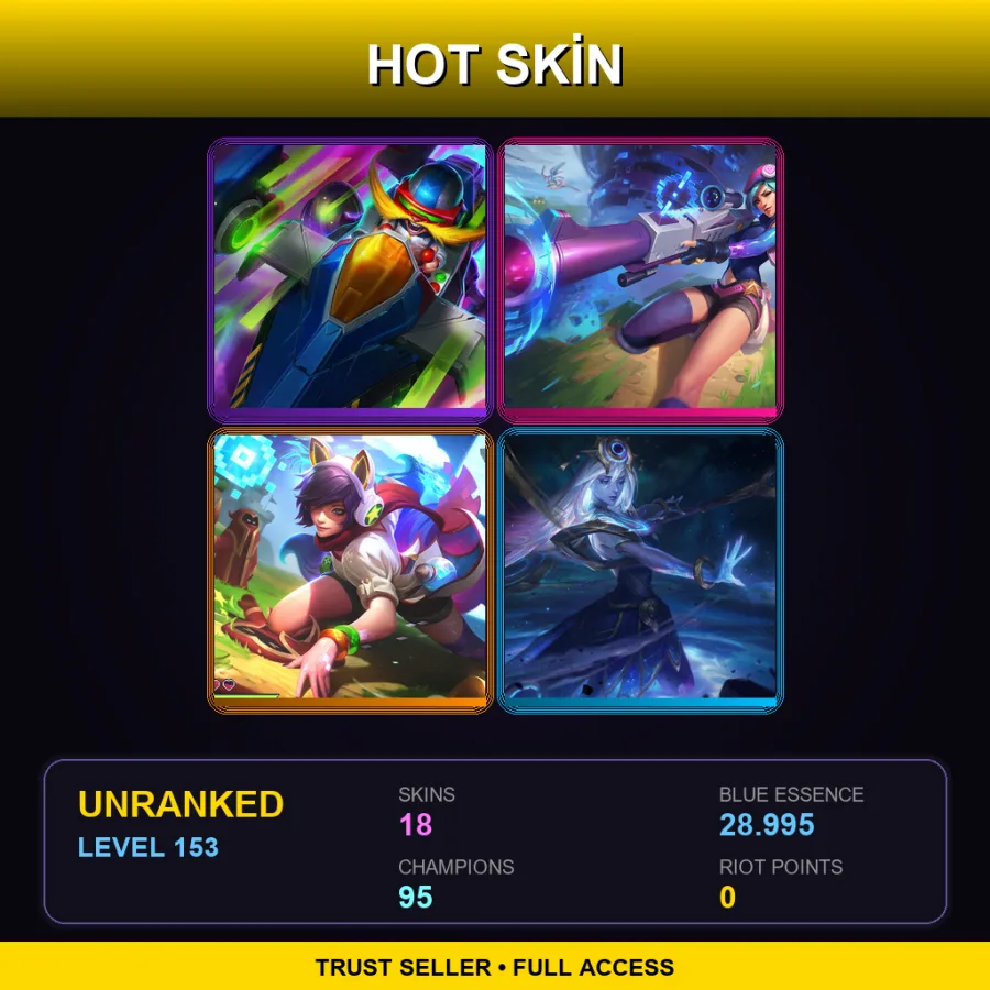 EUW | Lv153 | Unranked | 18 Skin | 95 Champ
