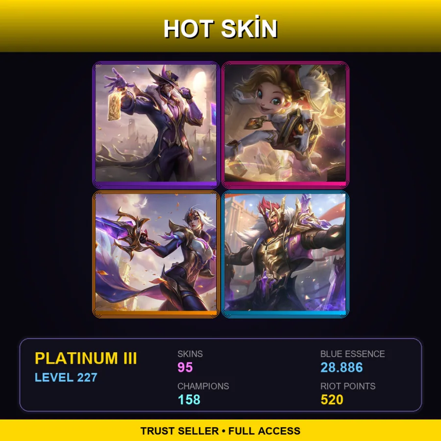 SG | Lv227 | Platinum III | 95 Skin | 158 Champ — LoL account