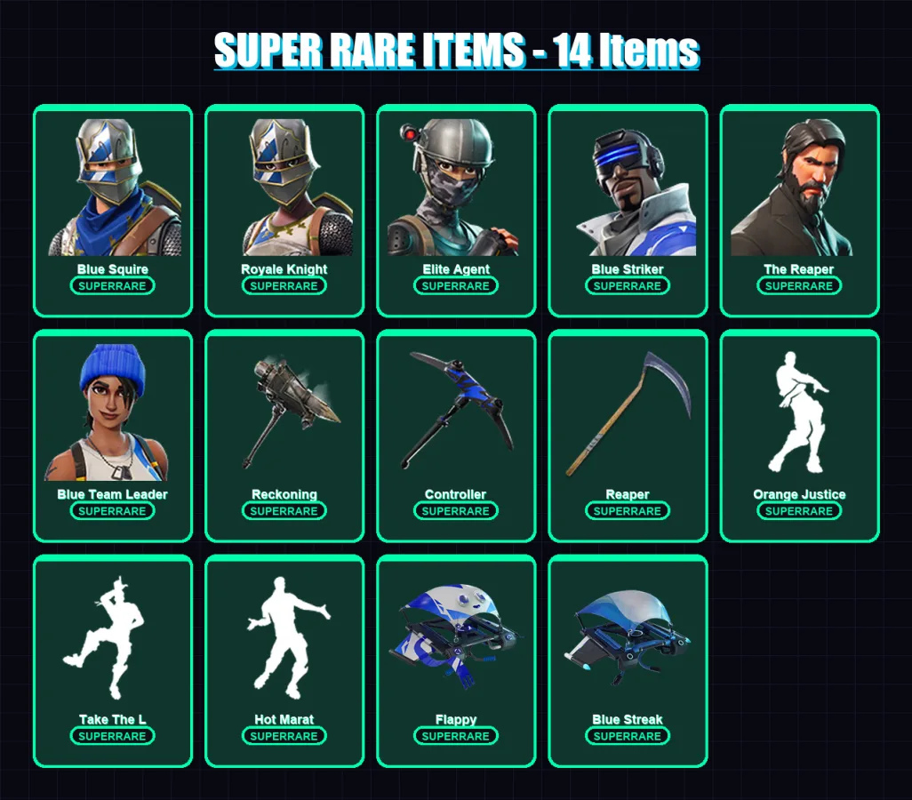 [PC/XBOX/PSN] | Blue Squire | Royale Knight | Elite Agent | Blue Striker | The Reaper | 58 skin | 49 pickaxe | 65 emote | 58 glider | Lv978 — Fortnite account