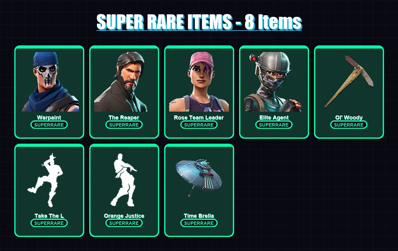 [PC/XBOX/PSN] | Warpaint | The Reaper | Rose Team Leader | Elite Agent | Oro | 83 skin | 114 pickaxe | 89 emote | 107 glider | Lv1753