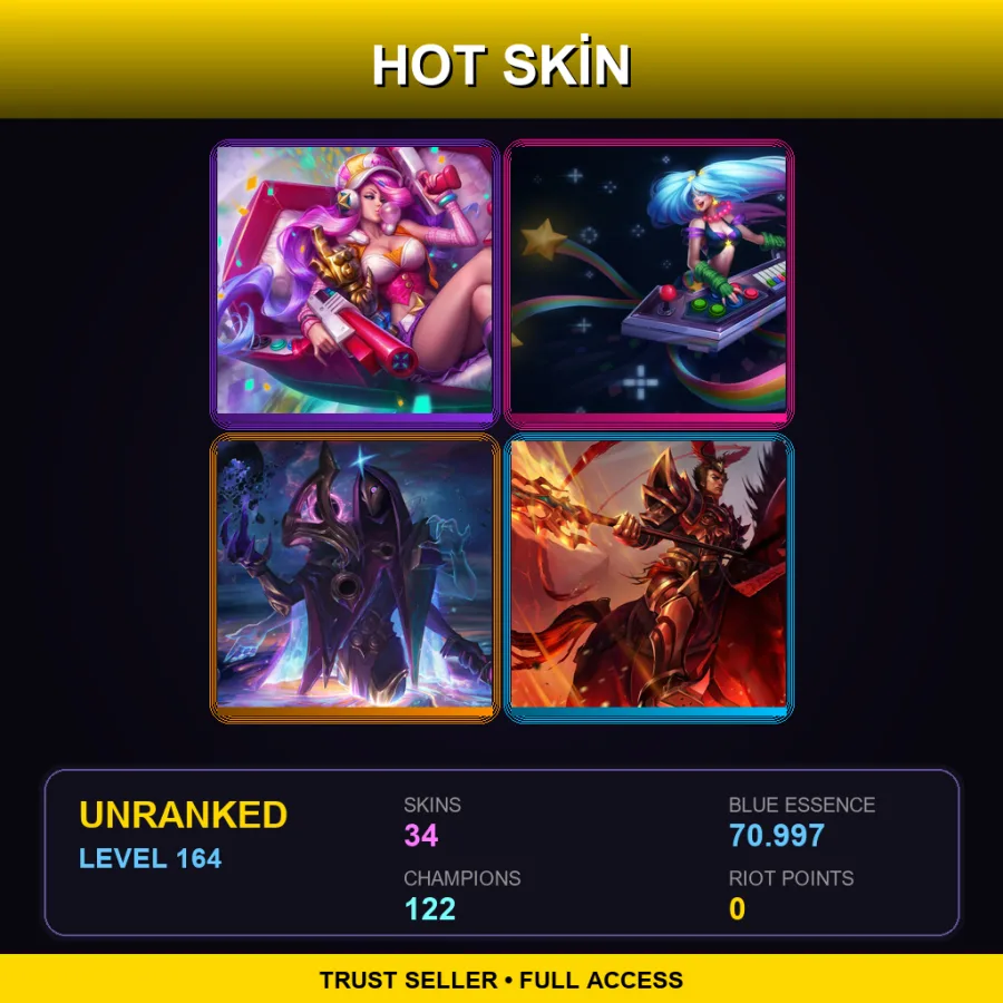 EUW | Lv164 | Unranked | 34 Skin | 122 Champ — LoL account