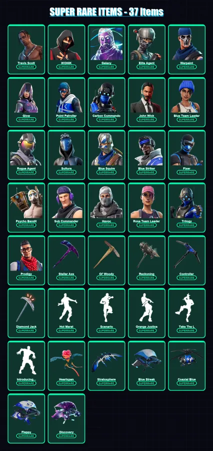 [PS4/PS5/XBOX/PC] | Travis Scott | IKONIK | Galaxy | Elite Agent | Warpaint | 171 skin | 125 pickaxe | 102 emote | 109 glider | Lv1127