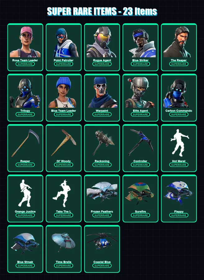 [PC/XBOX] | Rose Team Leader | Point Patroller | Rogue Agent | Blue Striker | The Reaper | 163 skin | 113 pickaxe | 161 emote | 123 glider | Lv1456 — Fortnite account