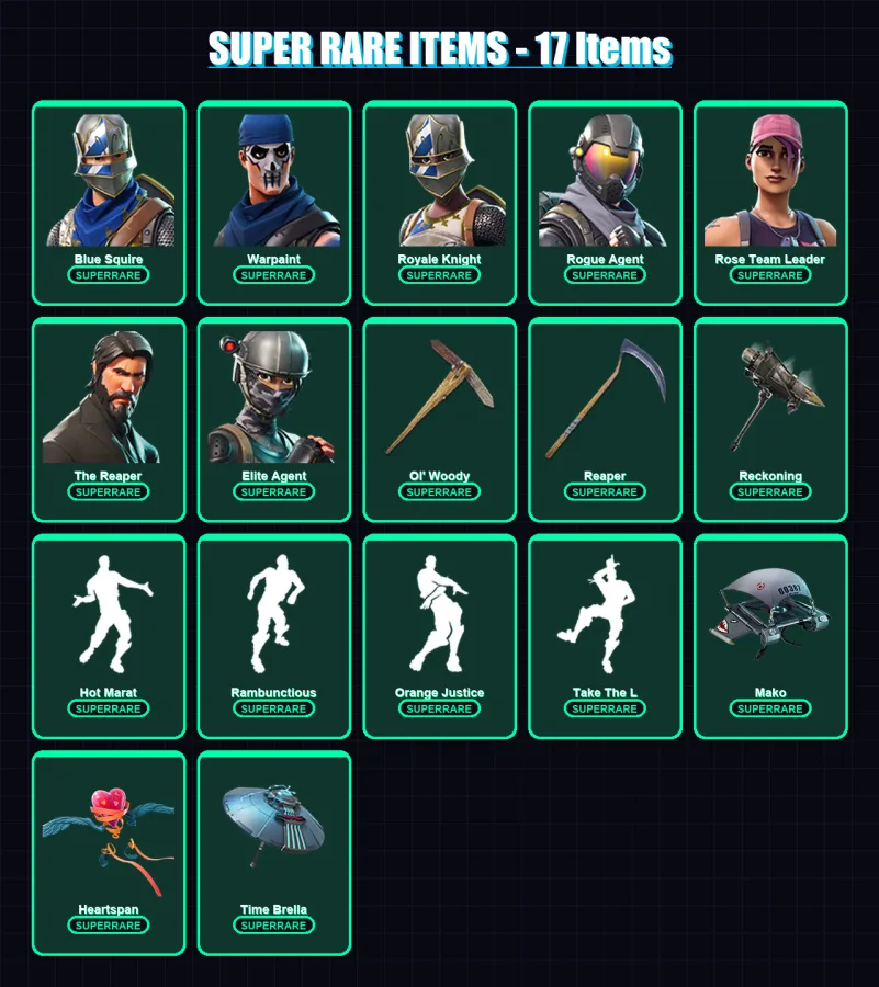 [PC/PSN] | Blue Squire | Warpaint | Royale Knight | Rogue Agent | Rose Team Leader | 82 skin | 53 pickaxe | 72 emote | 58 glider | Lv772