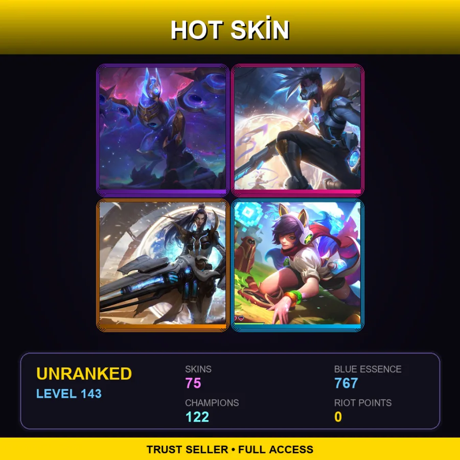 VN | Lv143 | Unranked | 75 Skin | 122 Champ — LoL account