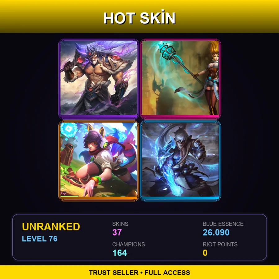 SG | Lv76 | Unranked | 37 Skin | 164 Champ