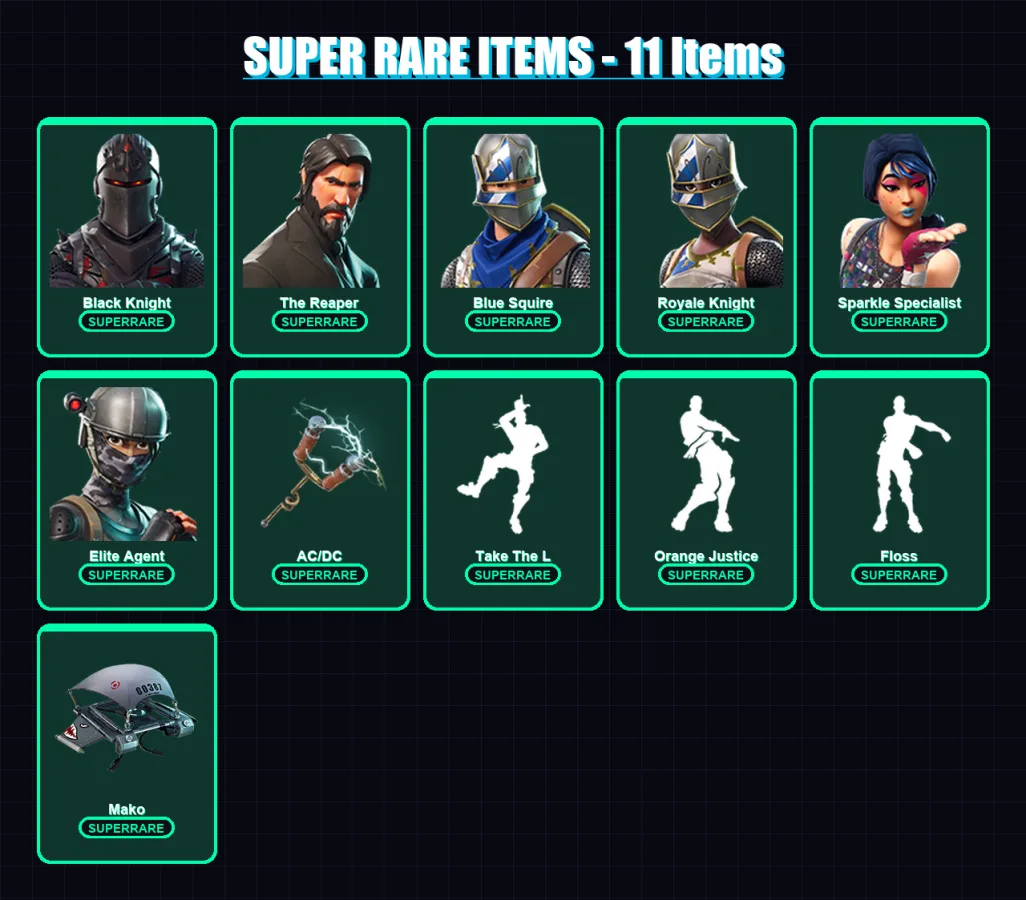 [PS4/PS5/XBOX/PC] | Black Knight | The Reaper | Blue Squire | Royale Knight | Sparkle Specialist | 14 skin | 10 pickaxe | 18 emote | 14 glider | Lv2