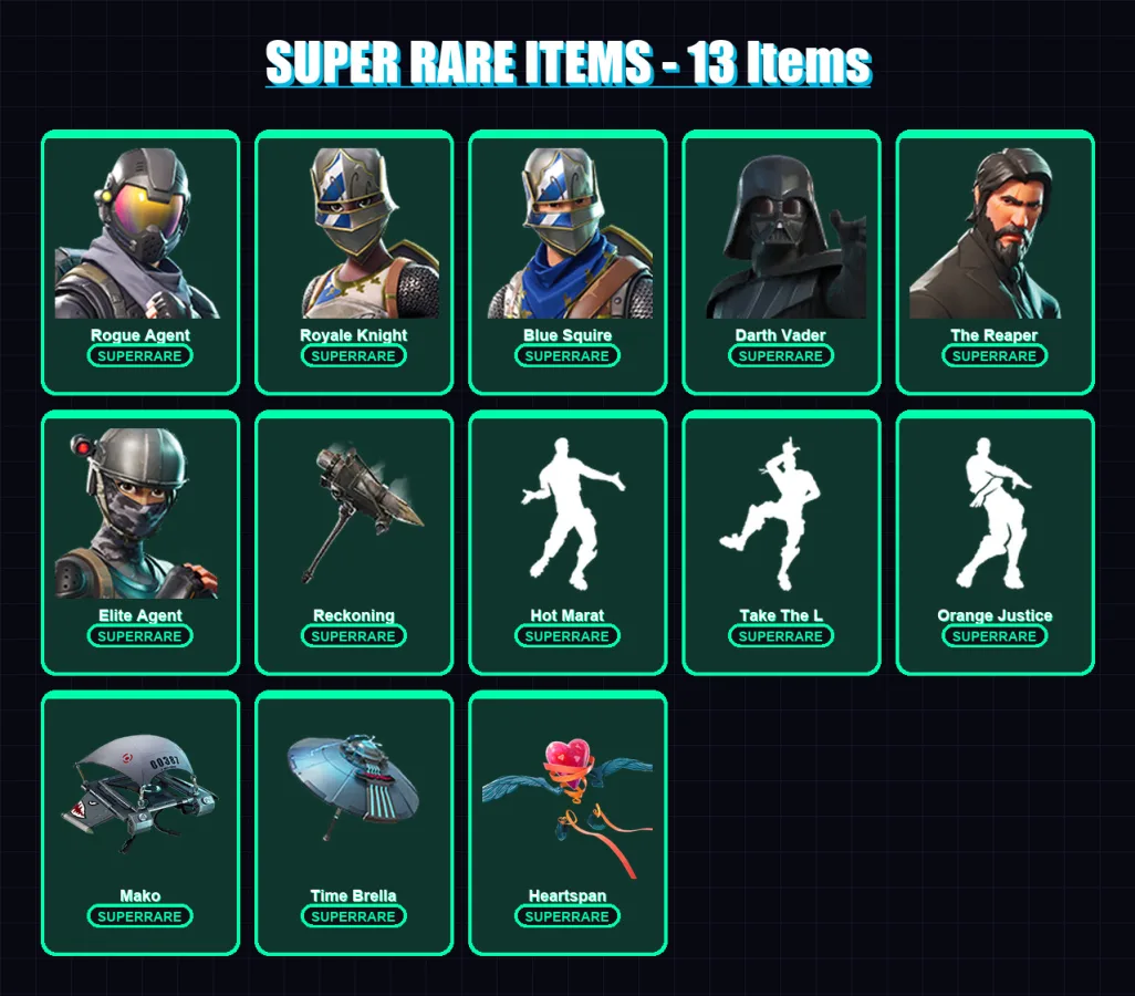 [PC/XBOX/PSN] | Rogue Agent | Royale Knight | Blue Squire | Darth Vader | The Reaper | 61 skin | 56 pickaxe | 70 emote | 65 glider | Lv1011