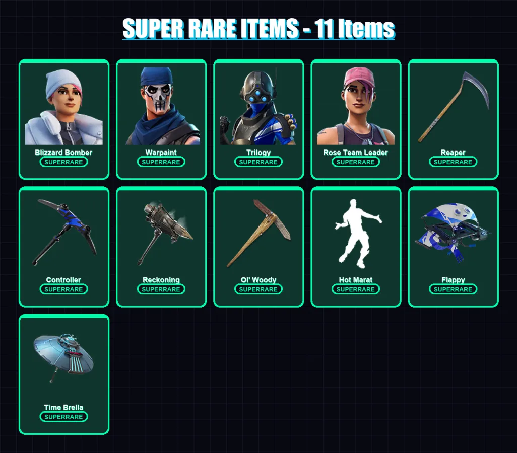 [PS4/PS5/XBOX/PC] | Blizzard Bomber | Warpaint | Trilogy | Rose Team Leader | Singularity | 131 skin | 152 pickaxe | 104 emote | 121 glider | Lv1871