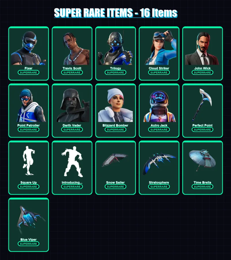 [PS4/PS5/XBOX/PC] | Fixer | Travis Scott | Trilogy | Cloud Striker | John Wick | 299 skin | 318 pickaxe | 193 emote | 243 glider | Lv3353