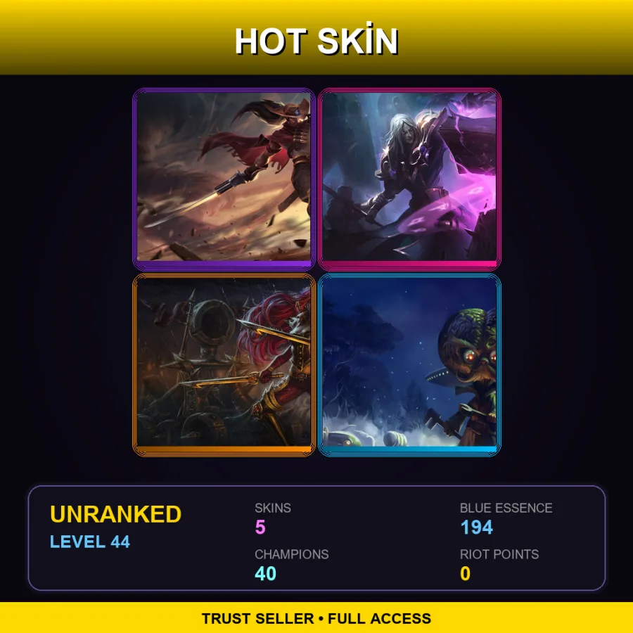 EUW | Lv44 | Unranked | 5 Skin | 40 Champ — LoL account
