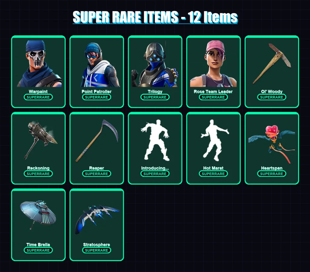 [PS4/PS5/PC] | Warpaint | Point Patroller | Trilogy | Rose Team Leader | Midas | 236 skin | 290 pickaxe | 259 emote | 246 glider | Lv4843