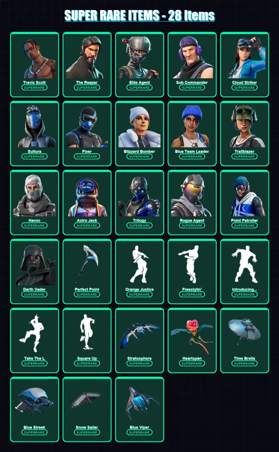 [PS4/PS5/PC] | Travis Scott | The Reaper | Elite Agent | Sub Commander | Cloud Striker | 104 skin | 116 pickaxe | 94 emote | 116 glider | Lv1489
