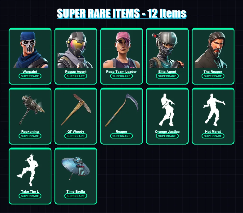 [PC/PSN] | Warpaint | Rogue Agent | Rose Team Leader | Elite Agent | The Reaper | 37 skin | 42 pickaxe | 50 emote | 46 glider | Lv640