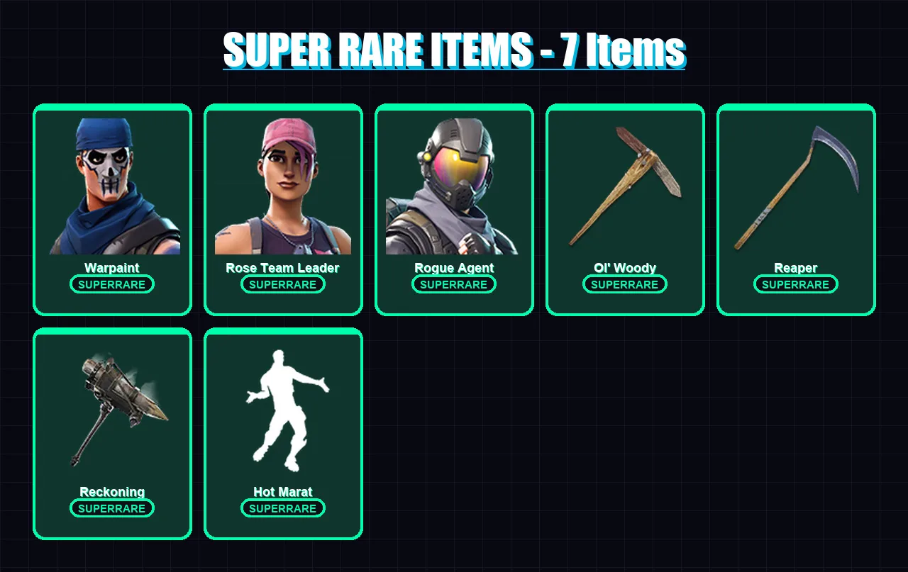 [PC/PSN] | Warpaint | Rose Team Leader | Rogue Agent | Carbide | Zenith | 28 skin | 30 pickaxe | 28 emote | 29 glider | Lv249