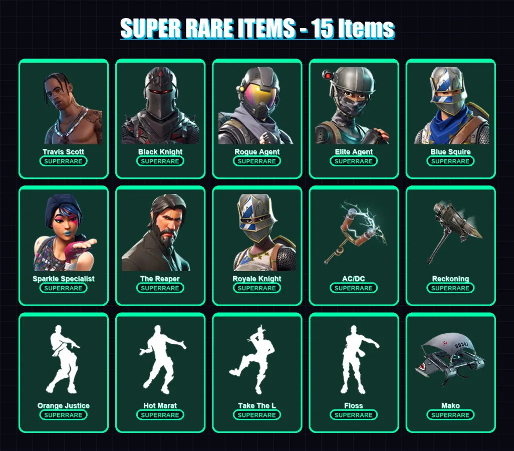 [PC/XBOX/PSN] | Travis Scott | Black Knight | Rogue Agent | Elite Agent | Blue Squire | 85 skin | 54 pickaxe | 100 emote | 69 glider | Lv1197