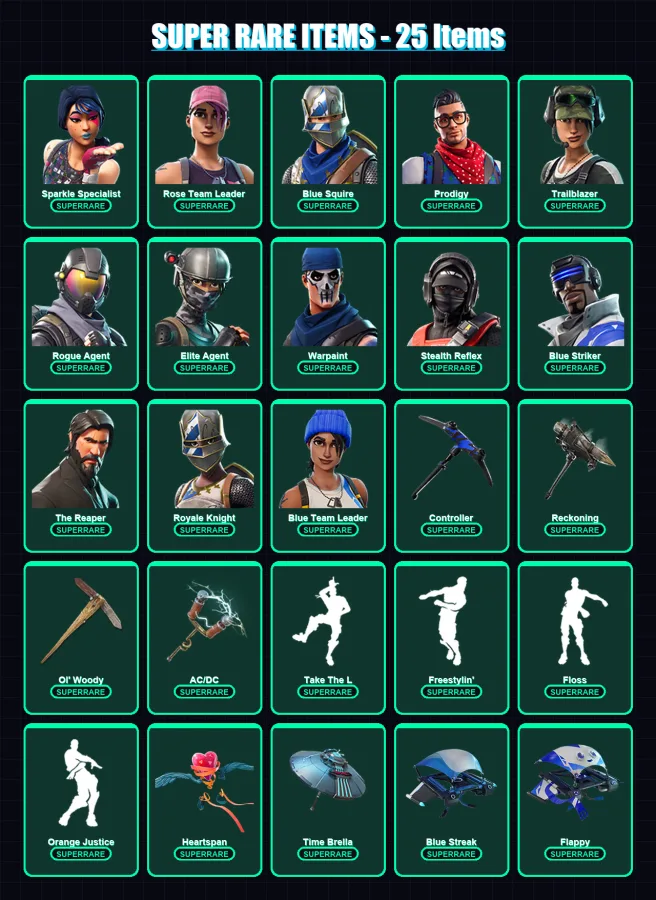 [PC/XBOX] | Sparkle Specialist | Rose Team Leader | Blue Squire | Prodigy | Trailblazer | 88 skin | 94 pickaxe | 103 emote | 96 glider | Lv1377
