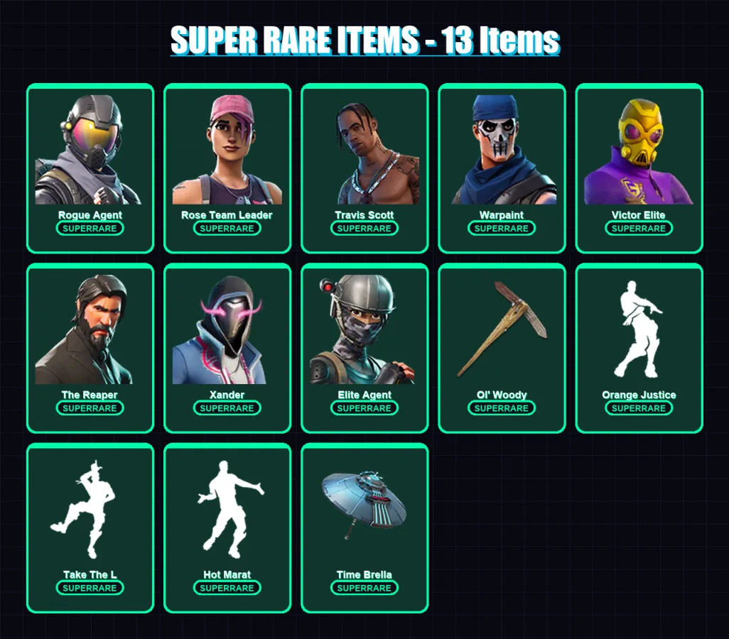 [PC/PSN] | Rogue Agent | Rose Team Leader | Travis Scott | Warpaint | Victor Elite | 179 skin | 149 pickaxe | 133 emote | 121 glider | Lv1790