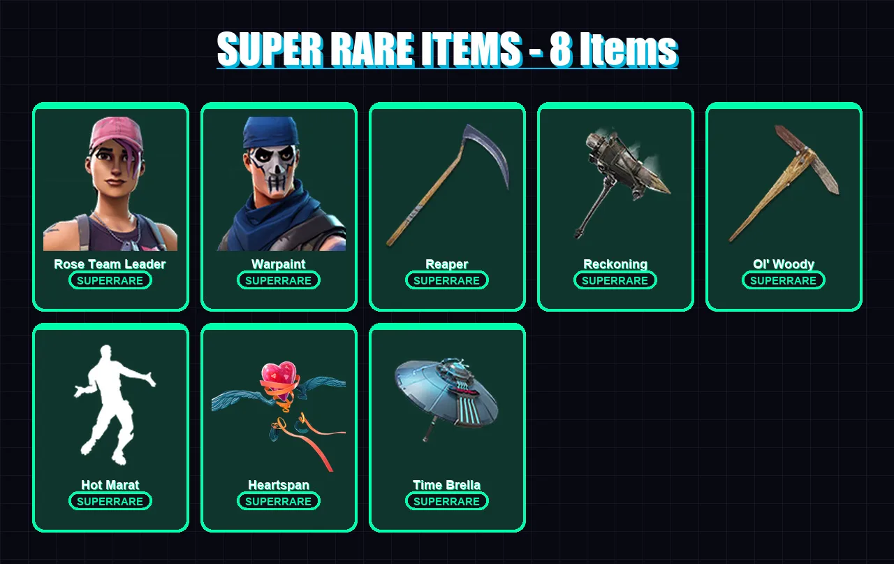[PC/XBOX] | Rose Team Leader | Warpaint | Renzo the Destroyer | Blackheart | Criterion | 183 skin | 163 pickaxe | 109 emote | 139 glider | Lv1668