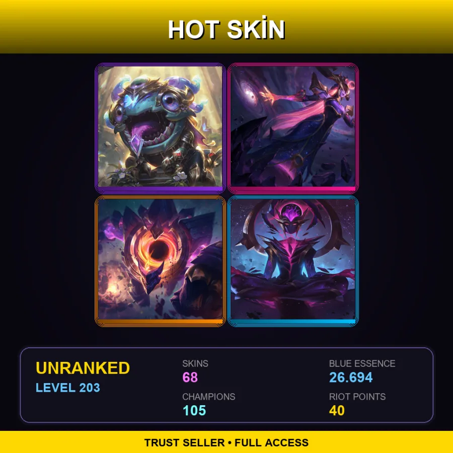 NA | Lv203 | Unranked | 68 Skin | 105 Champ — LoL account