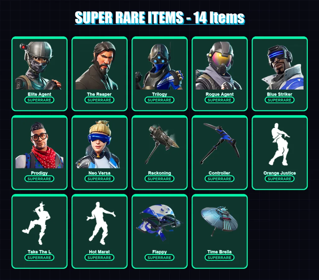 [PS4/PS5/XBOX/PC] | Elite Agent | The Reaper | Trilogy | Rogue Agent | Blue Striker | 103 skin | 155 pickaxe | 117 emote | 146 glider | Lv4027 — Fortnite account