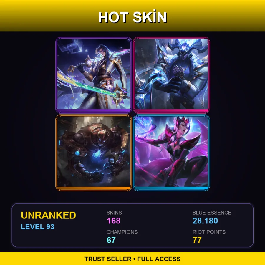 NA | Lv93 | Unranked | 168 Skin | 67 Champ