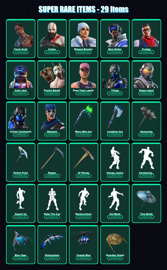 [PC/XBOX] | Travis Scott | Kratos | Blizzard Bomber | Blue Striker | Prodigy | 206 skin | 183 pickaxe | 152 emote | 165 glider | Lv2198