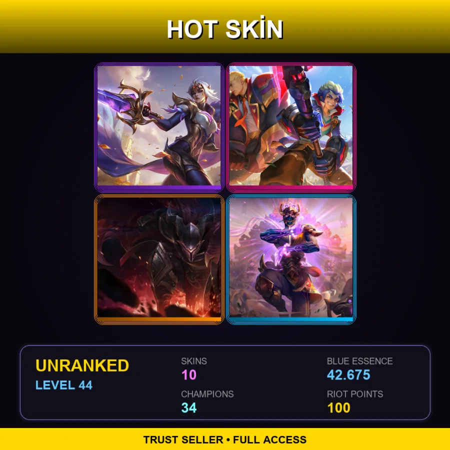 EUW | Lv44 | Unranked | 10 Skin | 34 Champ — LoL account